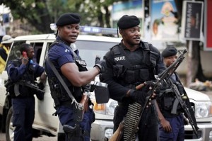 Police are seen after provisional election results are announced in Congo's capital Kinshasa